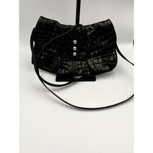 Brighton Black Croc Embossed Patent Leather Small Crossbody Bag Designer Purse